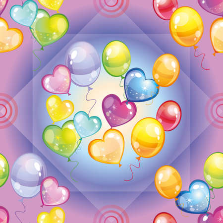 Vector seamless pattern with colorful balloons on purple backgroundのイラスト素材