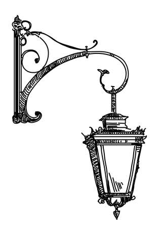 Hand drawing isolated illustration of old street lamp.のイラスト素材