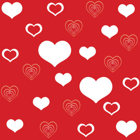 Vector colorful illustration. Seamless pattern with white hearts shape isolated on red background. Image for art and design. Valentines day.のイラスト素材