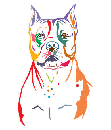 Colorful decorative contour outline portrait of Dog American Staffordshire Terrier, vector illustration in black color isolated on white background. Image for design and tattoo.のイラスト素材
