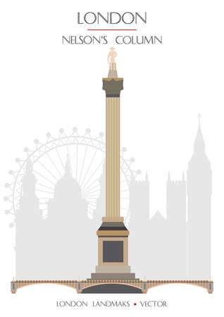 Colorful vector Nelson's Column, famous landmark of London, England. Vector illustration isolated on white background. Stock illustrationのイラスト素材