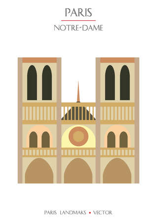 Colorful vector Notre-Dame Cathedral, famous landmark of Paris, France. Vector illustration isolated on white background. Stock illustrationのイラスト素材