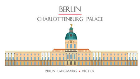 Colorful vector Charlottenburg Palace front view, famous landmark of Berlin, Germany. Vector horizonta flat illustration isolated on white background. Berlin travel concept. Stock illustrationのイラスト素材