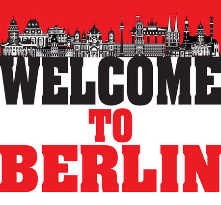 Vector illustration of main landmarks of Berlin. Welcome to Berlin vector illustration isolated on white background. Berlin travel concept. Horizontal illustration of landmarks of Berlin, Germany. Stock illustrationのイラスト素材