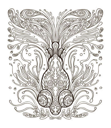 Vector coloring ornamental fish. Decorative abstract vector contour illustration isolated on white background. Stock illustration for adult coloring, design, print, decoration and tattoo.のイラスト素材