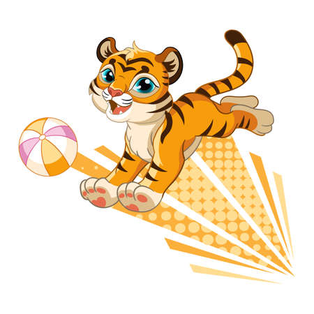 Cute tiger with orange ball cartoon character vectorのイラスト素材