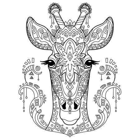 Tangle giraffe coloring book page for adultのイラスト素材