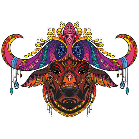 Tangle african buffalo vector colorful isolated illustrationのイラスト素材