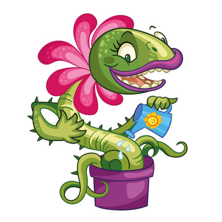 Vector cartoon carnivorous plant with fly illustrationのイラスト素材