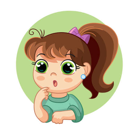 Cute surprised girl face emotion vector illustration. Cartoon character. Vector illustration isolated on white. For avatar, stickers, print and design, posters, cards, decor, party, t-shirt, kids apparelのイラスト素材