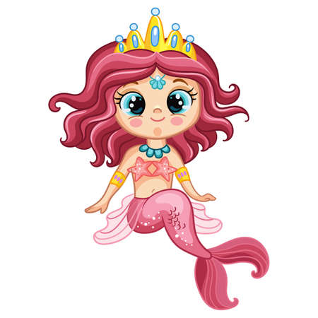 Cute pretty sitting mermaid vector cartoon illustrationのイラスト素材