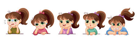 Set of different emotions of a cute girl illustration.のイラスト素材
