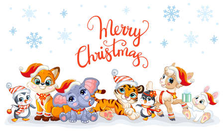 Christmas card with cute chicken and letteringのイラスト素材