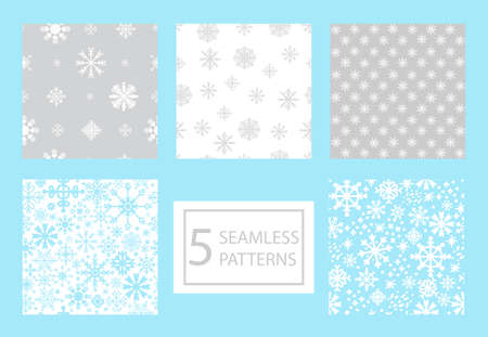 Vector set colorful seamless patterns different snowflakesのイラスト素材