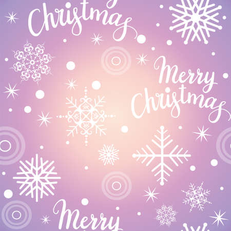 White snowflakes and lettering on purple seamless patternのイラスト素材