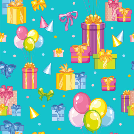 Seamless vector pattern happy birthday background turquoiseのイラスト素材