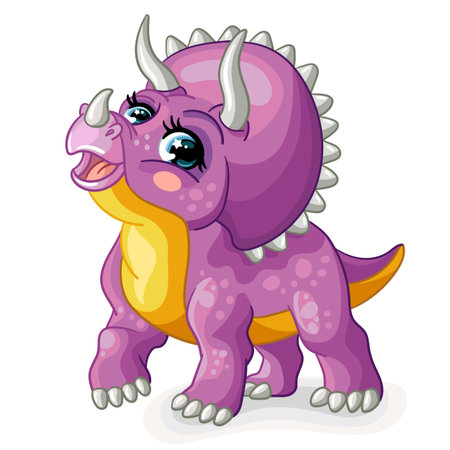 Cute cartoon purple triceratops vector isolated illustrationのイラスト素材