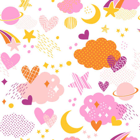Abstract cosmic seamless pattern in trendy colors vectorのイラスト素材