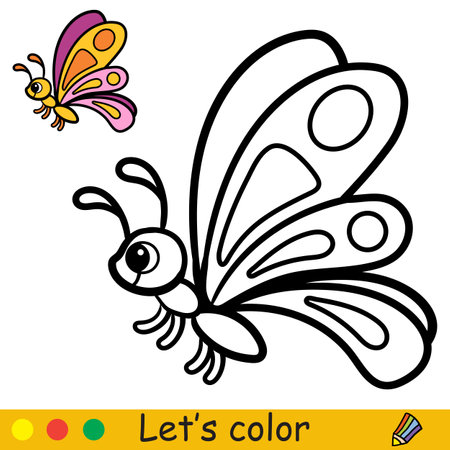 Cartoon cute butterfly coloring book page for kids vectorのイラスト素材