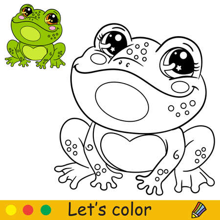 Cartoon cute happy frog coloring vector illustrationのイラスト素材