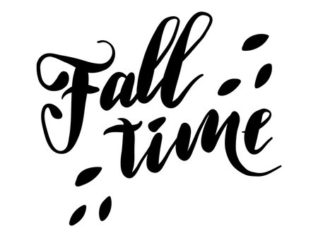 Fall time hand lettering phrase in doodle style. Black vector illustration isolated on white background. autumn concept. For print, design, textiles, scrapbooking, T-shirt, stickers, postcard.のイラスト素材