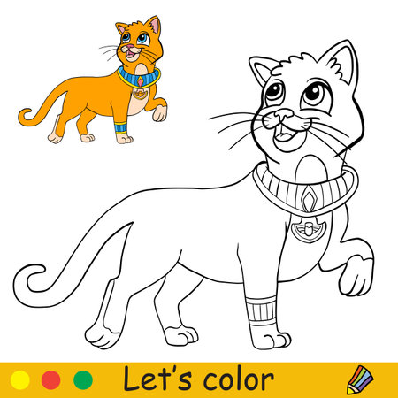 Halloween egyptian cat coloring for kids with templateのイラスト素材