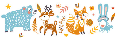 Horisontal card with animals vector illustration whireのイラスト素材