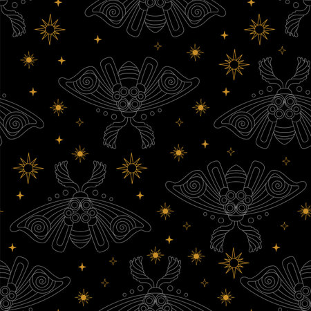 Moth and stars seamless patternのイラスト素材