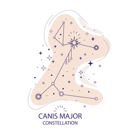 Canis Major or Great Dog constellation of stars on a white background. Mystical magical and esoteric boho design for fabric design, tarot, astrology, wrapping paper. Abstract vector illustration.のイラスト素材