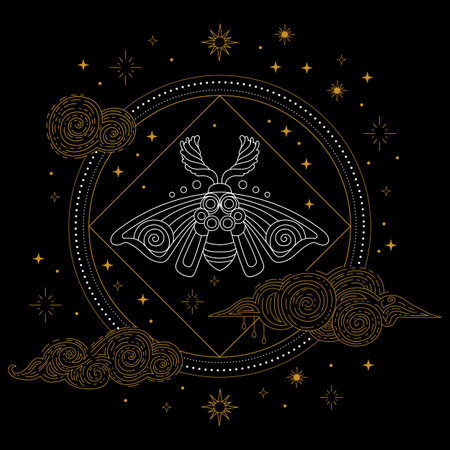 Celestial moth linear hand drawing vector illustrationのイラスト素材
