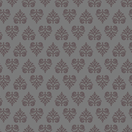 Abstract seamless pattern with decorative ornamental flowers in Baroque, Rococo style. Monochrome elements on a gray background. Vector illustration for print, design, decoration, wrapping paper, tileのイラスト素材