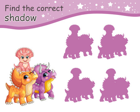 Find correct shadow of triceratops dinosaurs family vector illustrationのイラスト素材