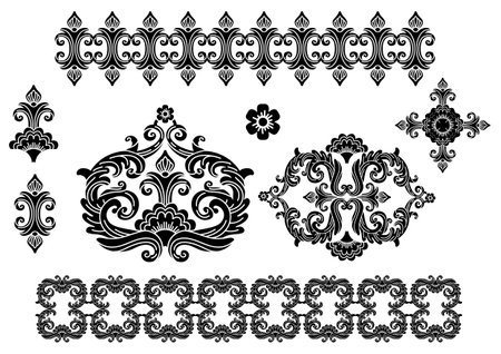 Decorative set of monochrome ornament silhouette shapes vectorのイラスト素材
