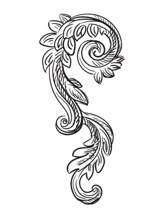 Hand drawn vintage decorative element in baroque style. Vector monochrome isolated illustration. Sketch of ornate engraving element. Old fashioned vignette ornament. For decoration, print and design.のイラスト素材