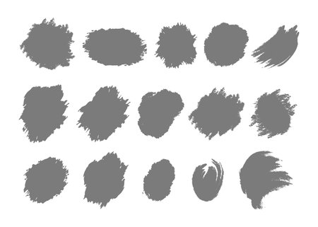 A set of stencils for splashes and brushes. A template with uneven spots, splashes of dirt, prints, and blots. Grunge texture prints for the design. Vector isolated illustration. For design and printのイラスト素材