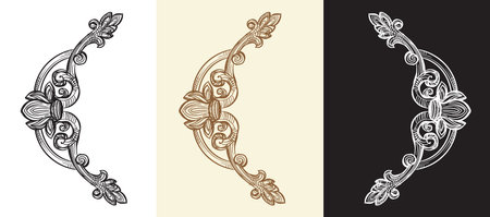 Vintage design elements. Decorative baroque monogram, ornament. Set of vector calligraphy illustration. Sketch of arabesque and flourish motif. For decoration, wedding, print and designのイラスト素材