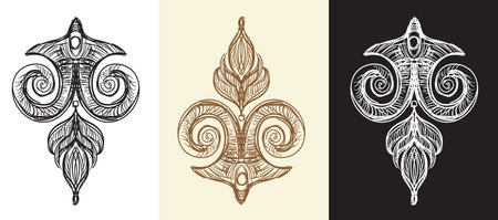 Vintage design elements. Decorative baroque monogram, ornament. Set of vector calligraphy illustration. Sketch of arabesque and flourish motif. For decoration, wedding, print and designのイラスト素材