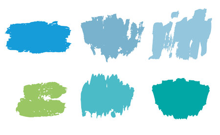 Collection of artistic grunge design elements isolated on white background. Variety of paint splatters, grunge textures, for artistic backgrounds, text banners, graphic overlays. Vector illustrationのイラスト素材