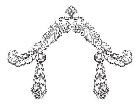 Decorative ornament hand drawing design element. Baroque scroll ornate monogram. Victorian filigree flourish swirl vignette. Vector isolated illustration for wedding design, print, fabric, invitation,のイラスト素材