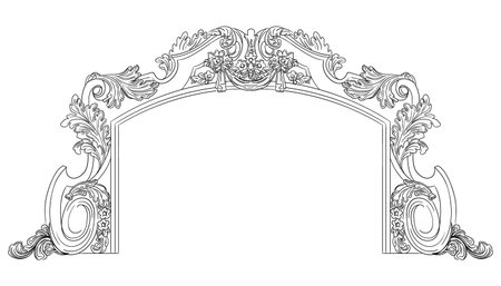 Vintage hand drawn isolated ornament decorative border with swirl elements and leaves. Baroque abstract design element, antique frame. Vector illustration. For design, print, fabric, labelのイラスト素材