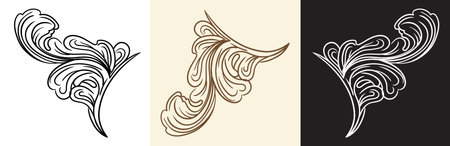 Acanthus leaves twisted retro design element. Vintage scroll engraved decorative ornament with leaf. Vector isolated illustration. Old fashioned vignette ornament. For decoration, print, designのイラスト素材