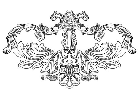 Hand drawing royal baroque design element. Engraved damask pattern, vintage ornament. Isolated monochrome vector illustration on a white background. For design, print, fabric, invitation and weddingのイラスト素材