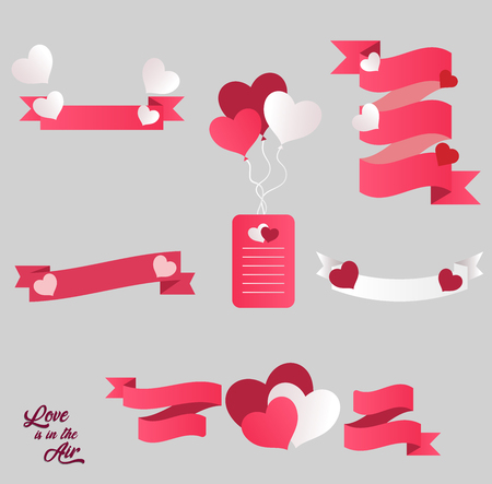 Ribbons Love Theme ; Hearts with balloons,multicolor hearts, pink illustration, romantic design.のイラスト素材