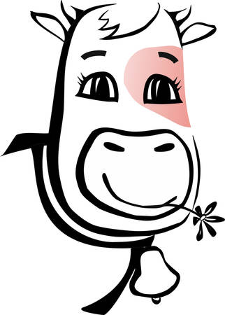 happy white cow eating grass vector illustrationのイラスト素材