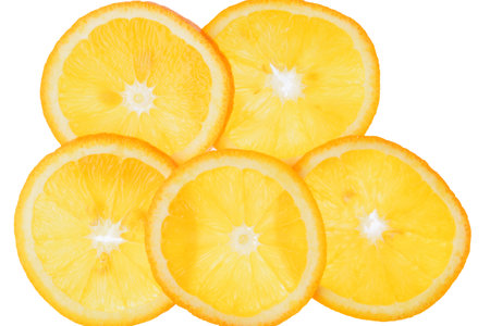 translucent orange slices on a white background, slices of citrus fruit