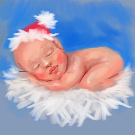 Christmas baby boy postcard digital acrylic oil paintingの写真素材