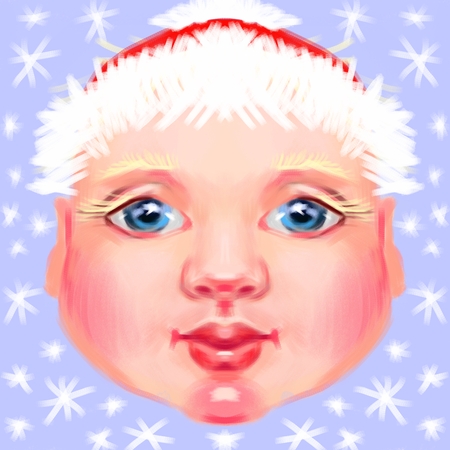 Boy with snowflakes illustrationの写真素材