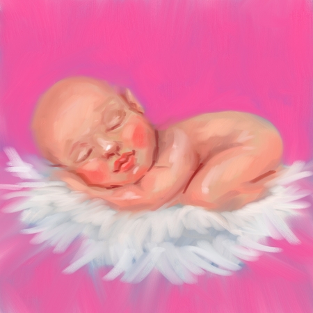 Baby girl postcard digital acrylic oil paintingの写真素材