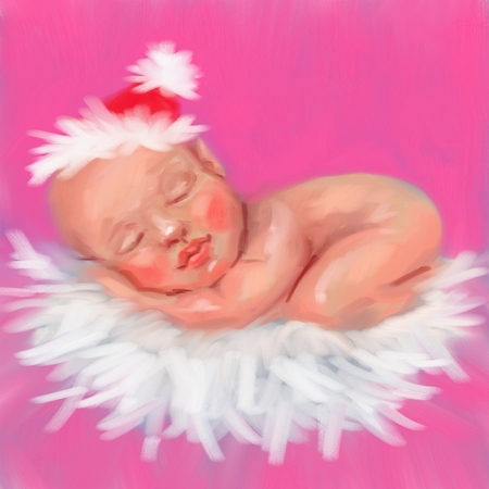 Christmas baby girl postcard digital acrylic oil paintingの写真素材
