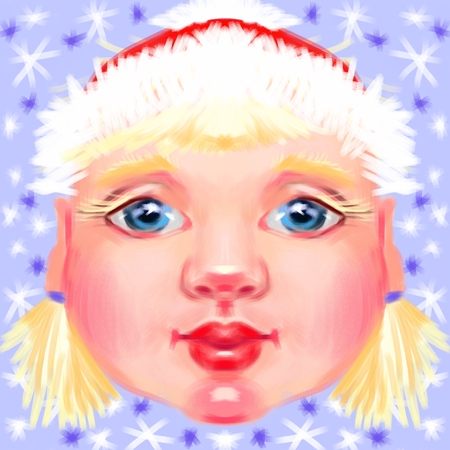 Girl with snowflakes illustrationの写真素材